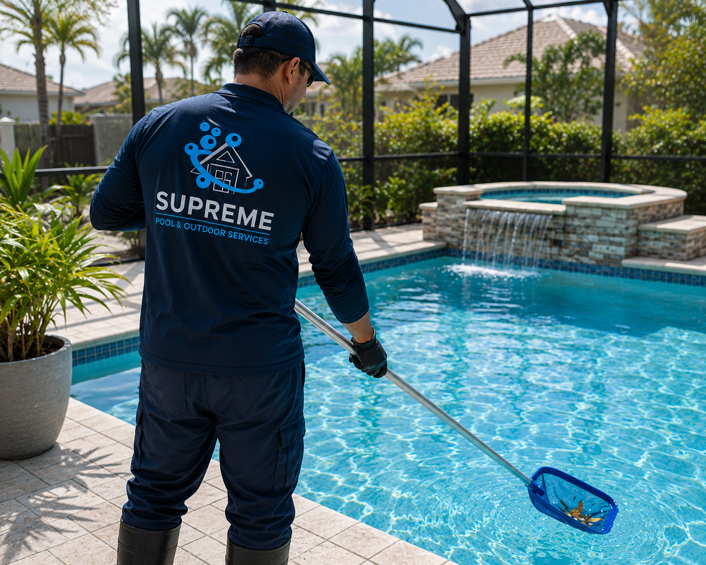 Technician testing pool water chemistry